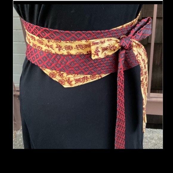 Blue Red geometric shimmer Japanese Obi style reused men’s silk ties wrap belt - Picture 9 of 13